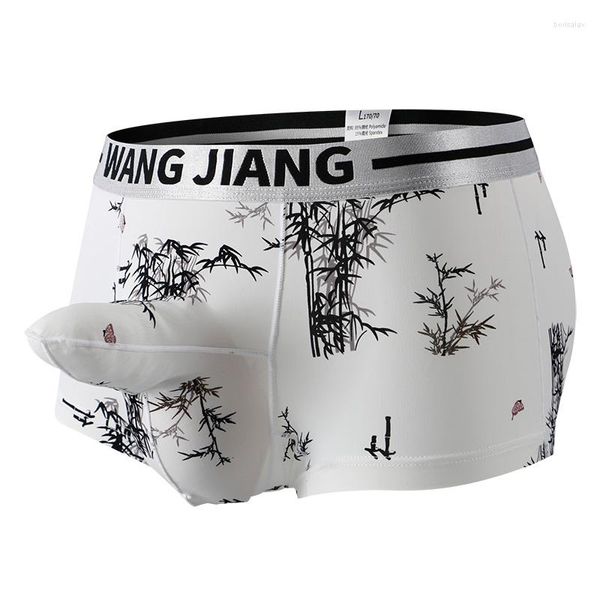 Cueca Nariz de Elefante Calcinha Cueca Masculina De Seda Gelo Boxer Fino Sexy Tronco Bojo Bolsa Slip Masculino Estampado Lingerie Gay