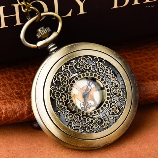 Orologi da taschino Vintage Carving Quartz Watch For Men Antique Hollow Flower Case Fob Chain Clock Uomo Dropship all'ingrosso Display analogico