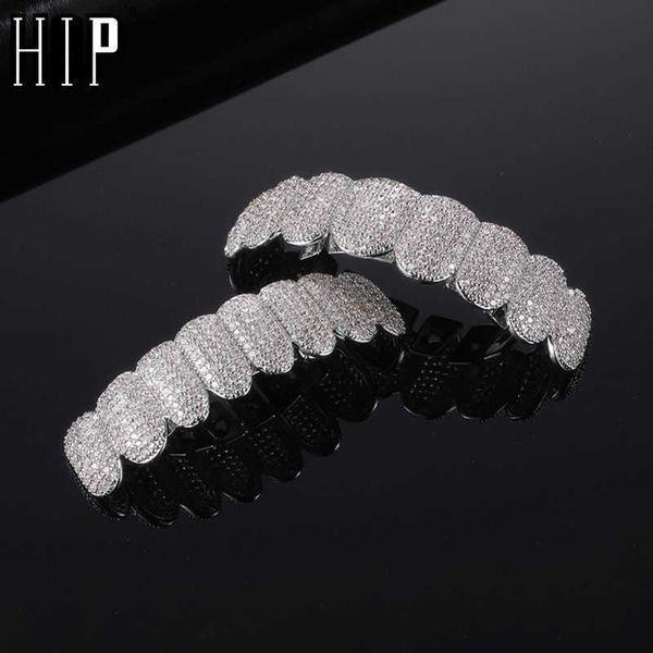 Hip Hop Full Cz Stones Teeth Caps Cubic Zircon Iced Micro Pave Topbottom Charm Grills Set for Men Women Jewelry Gift 230726