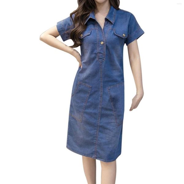 Повседневные платья женская винтажная джинсовая ткань с карманами с карманами