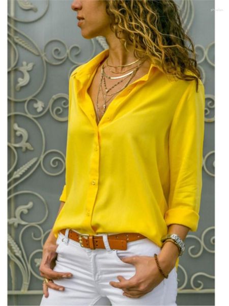 Camicette femminili Donne primavera Summer Top Fashion V-Neck Elegant Office Shirts Long Sleeve Red per Femme
