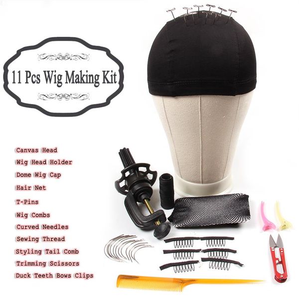 Alileader 11 Sets Starter Starter Kit Kit Catvas Block Head с подставной купольной крышкой Combs Combs Изогнутые иглы T Pins Thread для изготовления Wigs243V