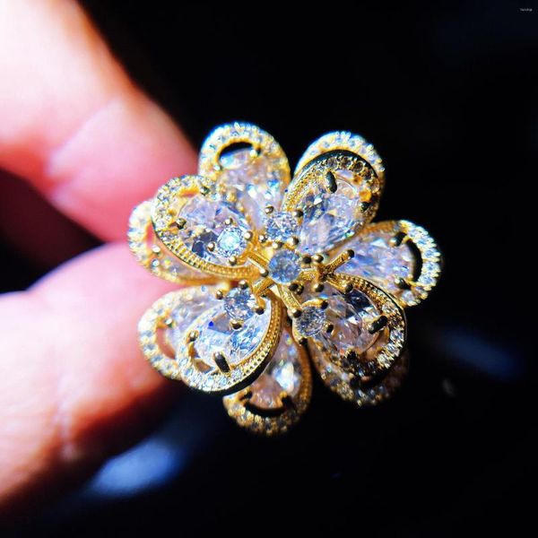 Cluster Anéis DIWENFU 14K Jóias de Ouro Natural Topázio Anel de Diamante Para Mulheres Bohemia Alianças de Casamento Flor de Noivado 14 K Caixa Feminina