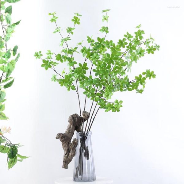 Flores decorativas 5 ramos 102 cm verde plantas artificiais folha de árvore decoração de escritório em casa DIY enfeites falsos