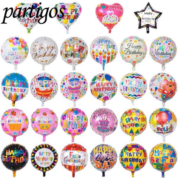 Lote de 50 pçs Balão de feliz aniversário de 18 polegadas Balões de folha de alumínio Balão de hélio Balão de Mylar Bolas para decoração de festa infantil Brinquedos Globos Q1291w