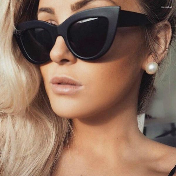 Sonnenbrille Vintage Cat Eye Frauen Retro Marke Shades Sonnenbrille Farbverlauf Spiegel Kunststoffrahmen Designer