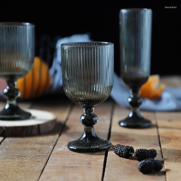 Şarap bardakları vintage kadeh kırmızı beyaz şampanya flüt stemware set nordic dalgalanma şeritli stil gri boncuk makinesi preslenmiş ağır cam fincan