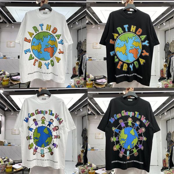 Herren-T-Shirts, Männer, wir können die Welt verändern, Damen-Baumwoll-T-Shirt, Kawaii-Kleidung, gute Qualität, buntes Alphabet-Globus-Mode-Shirt