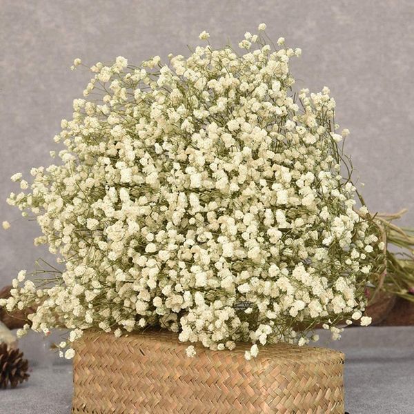 Dekorative Blumen, Kränze, getrocknete Blumen, Schleierkraut-Blumenstrauß, elfenbeinfarbene weiße Blumen, natürliche Schleierkrautzweige für Heimdekoration, Blumen, Trockenmasse für Vase 230726