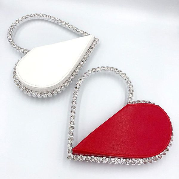 Borse da sera Moda a forma di cuore Strass Donna Diamanti Pochette da giorno per borse da festa di nozze Portamonete con cerniera