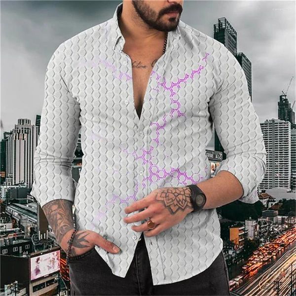 Camicie casual da uomo Stampa grafica astratta Volume geometrico Decrescente Giallo Viola Ferro di cavallo Camicia grigia Abbigliamento Design per il tempo libero