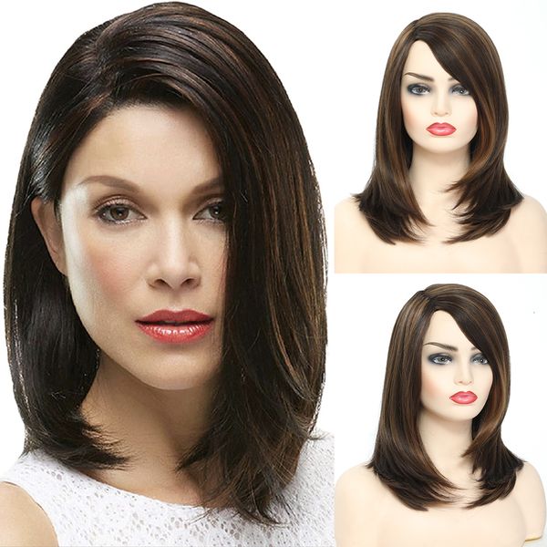 Synthetische Perücken U.SHINE Kurze Bob-Perücke, synthetische Spitzeperücke, Seitenteil, 35,6 cm, Ombre-Braun, Asymmetrie, Bob-Perücken für schwarze Frauen, Cosplay, 230725