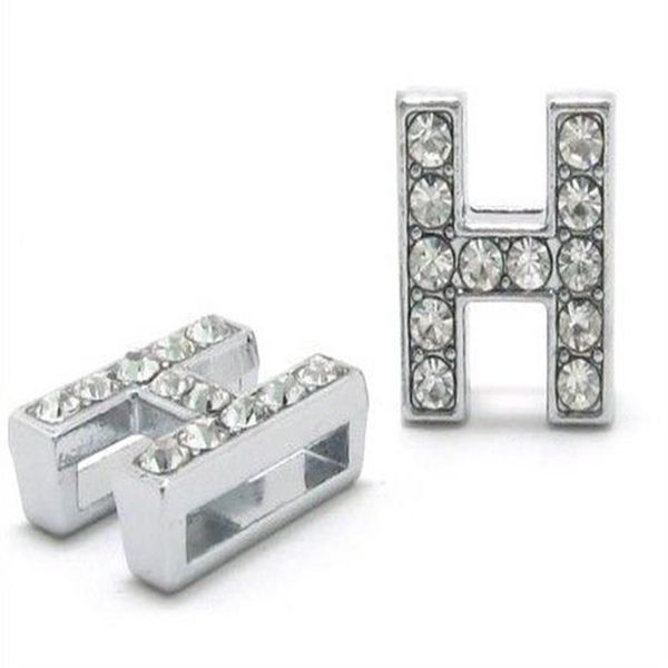 Lote 50 pçs 8mm H Full Strass Bling Slide Letter DIY Alphabet Charms Fit For 8mm pulseira de couro SL0013311T