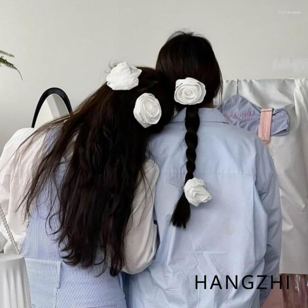 Fermagli per capelli HANGZHI Clip in cotone vintage francese Pizzo bianco Rosa camelia Accessori primavera estate per donne Ragazze