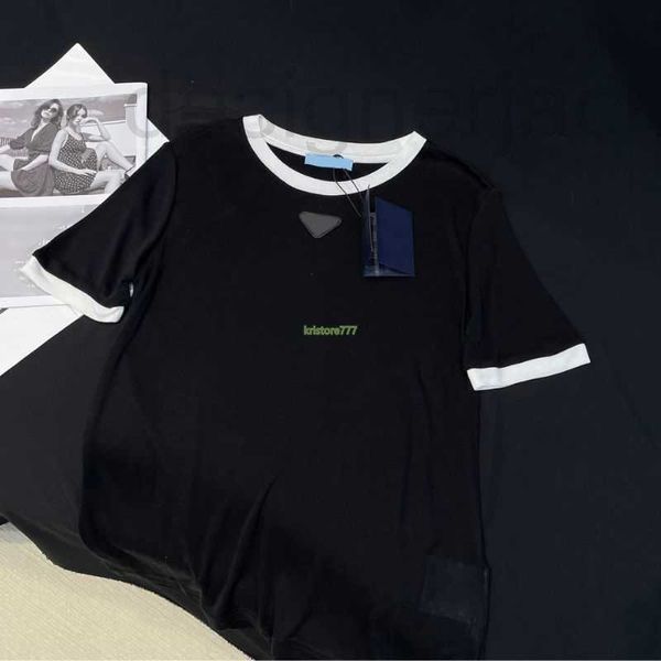 T-shirt da donna Designer Donna T-shirt in lana T-shirt Top con triangolo Lettera Segno Stampa Ragazze Allentato Vintage Crop Marca Jersey Runway Pullover Camicia Outwear OZ63