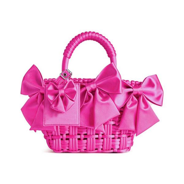 Bolsa de Palha de Verão Bolsa de Laço Extra Bolsa de Cesta Mini-Tote Bags de Designer Rosa Bolsas de Praia Bolsas de Ombro Bolsas de Compras Transversais Bolsas Femininas com Acabamento acetinado Bolsa Feminina