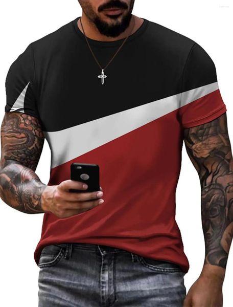 Herren-T-Shirts, T-Shirt, Grafik, Farbblock, Rundhalsausschnitt, Rosa, Gelb, Rot, Schwarz, 3D-Druck, täglicher Sport, kurzärmelige Kleidung