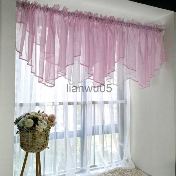 Cortina rosa bebê transparente cortina em cascata para cozinha tratamento de janela extra larga branco chique gasto saia com babados cortinas de camada x0726