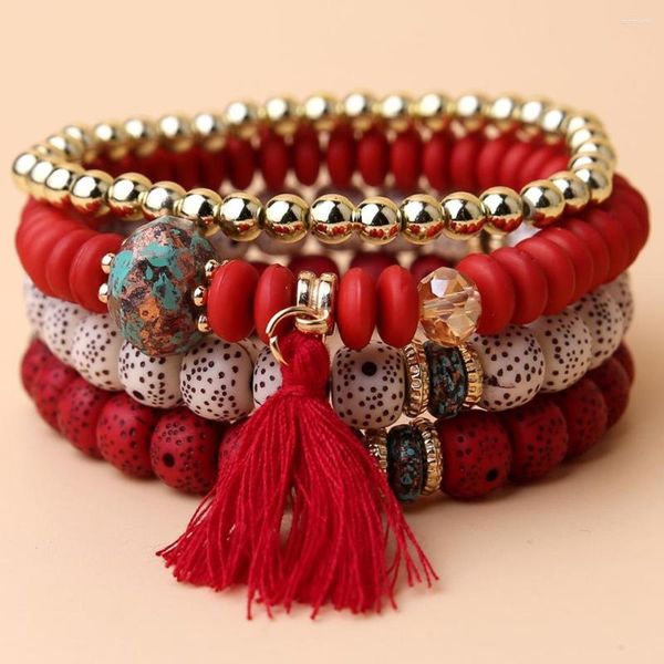 Bracelets porte-bonheur S2401 mode bohème gland multicolore brins Bracelet perlé Bodisu perles 4 pièces/ensemble