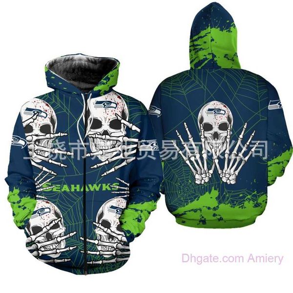 Roupas masculinas Halloween Winter Hoodies S-6XL New Skeleton Football Team Cardigan Hooded 32 3D Printed Zipper Casual Cardigans Jackets Men