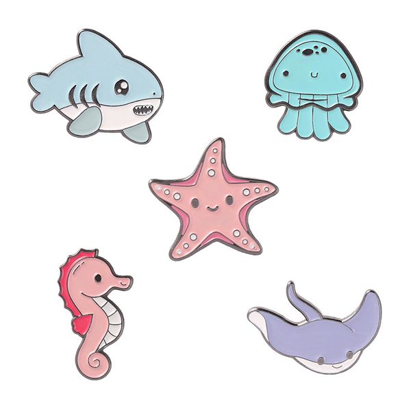 Alloy Esmalte Ocean Animal Broches Pin Creative Cartoon Cute Octopus Starfish Whale Brooch Pins Lapel Pins Crachá Modelo Acessórios Jóias Presente