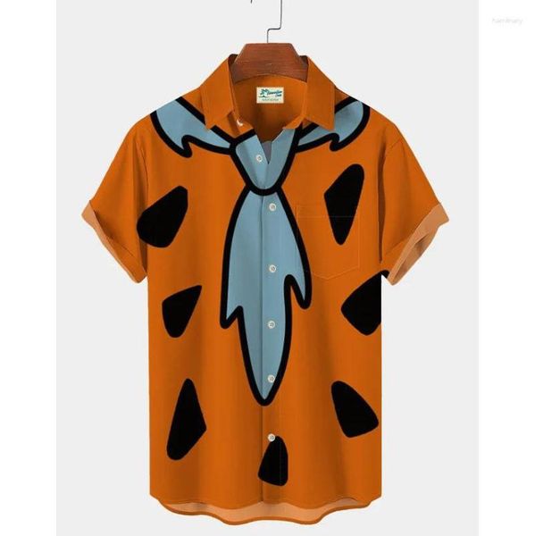 Herren-T-Shirts, hawaiianisch, für Männer, kurzärmelig, 3D-bedrucktes Hemd, Strandbluse, orange Retro-Krawattenmuster, Aloha-Sommer-Tops