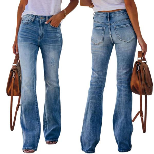 Vestidos quentes selvagens moda feminina casual encaixe jeans cintura alta elegante estiramento calças largas para compras diárias de namoro
