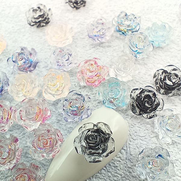 Aufkleber Abziehbilder 50 Stück 3D Nail Art Harz Blumen Gefrorene Rose Dekoration für Dekorationen Zubehör Maniküre DIY Accessoire Design 230726