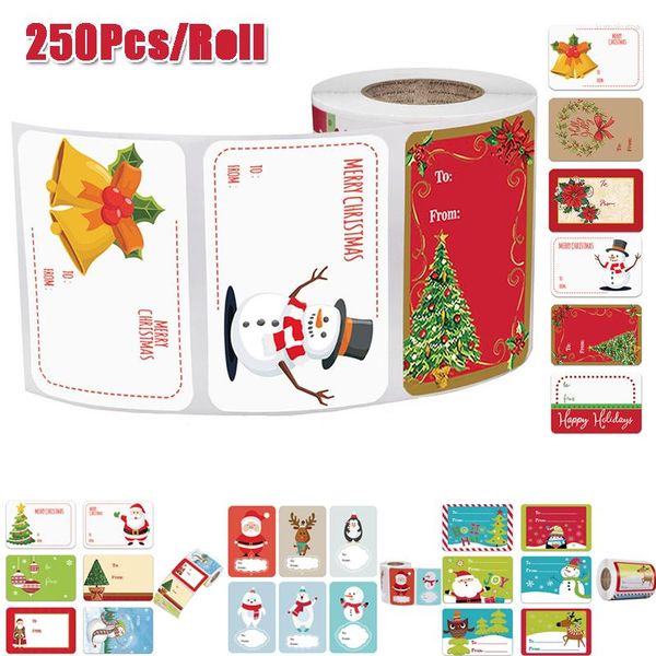 Geschenkpapier, 250 Stück/Rolle, weihnachtliche Namensschilder, rechteckige Weihnachtsaufkleber, Geschenkversiegelungsetiketten, Aufkleber, Paketdekoration