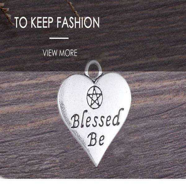 Kalp Charm Çift Yan Mektup Mübarek Wicca Pentacle Pentagram Kolye Mücevher Yapma Antik Silver Tone237D