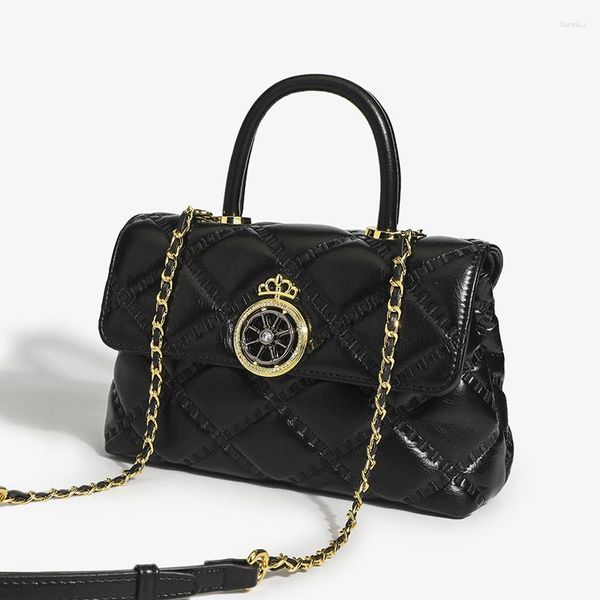 Bolsas de noite de ombro para mulheres 2023 corrente mensageiro losango requintado relógio decoração elegante bolsa e bolsas