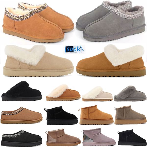 Pantofole Tasman firmate Stivaletti Ciabatte in pelliccia di castagno Pelle di montone Shearling Tazz Mules Donna Uomo Stivali con plateau ultra mini Scarpe slip-on Tomaia in pelle scamosciata Comfort Inverno