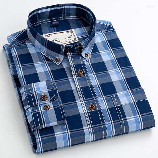 Camicie casual da uomo 2023 Primavera ed estate Modello Fashion Carbon Plague Plaid Camicia in cotone pieno di velluto lungo