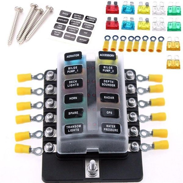 Car 12 Way Circuit Standard Ato Blade ATC ATO LED Scatola dei fusibili Portablocco DC 32V2970