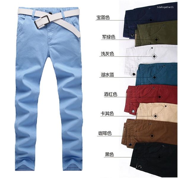 Calças masculinas 2023 Candy Color finas pés pequenos jeans coreano