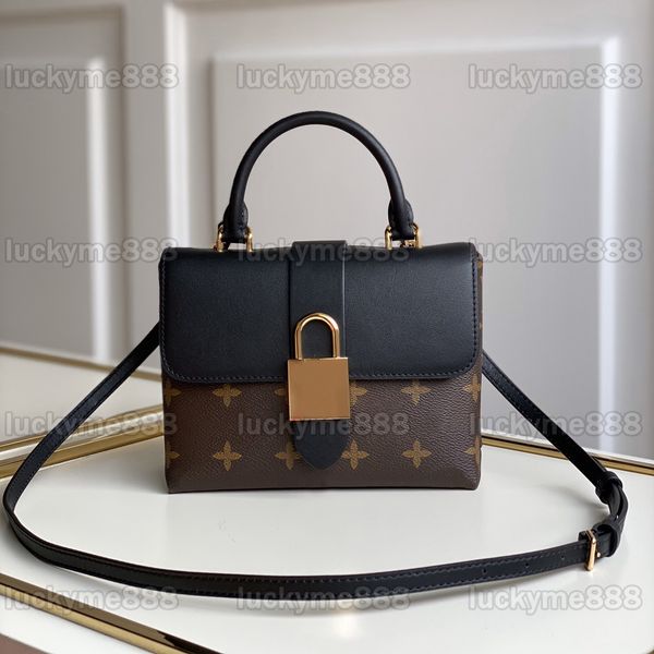 10A Designer di qualità a specchio Borsa piccola con serratura 21cm Borsa da donna con pochette in tela rivestita marrone Luxurys Borsa con manico in pelle bovina Borsa a tracolla con tracolla