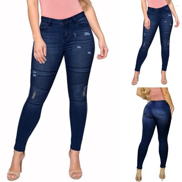 Женские джинсы -брюки с высоким растяжением перфорированные плюс размер распутывание шорт -шорты с печати прямой трубки старые винтажные женщины