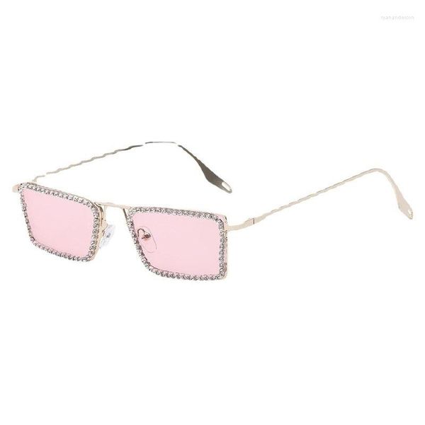 Óculos de Sol Sem Aro Personalidade Criativa INS Online Celebridade Feminina Armação Quadrada com Óculos de Diamante