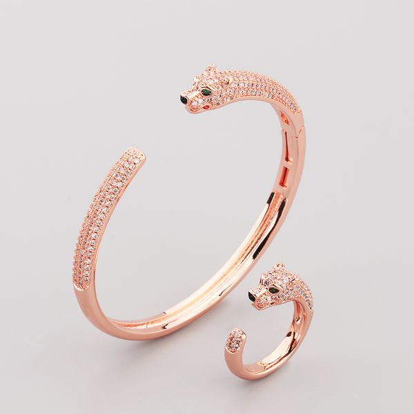 Pulseiras banhadas a ouro rosa leopardo 18k para mulheres e homens, charme aberto, pulseira de tênis com diamantes infinitos, joias de designer de luxo, festa, presentes de casamento, casal