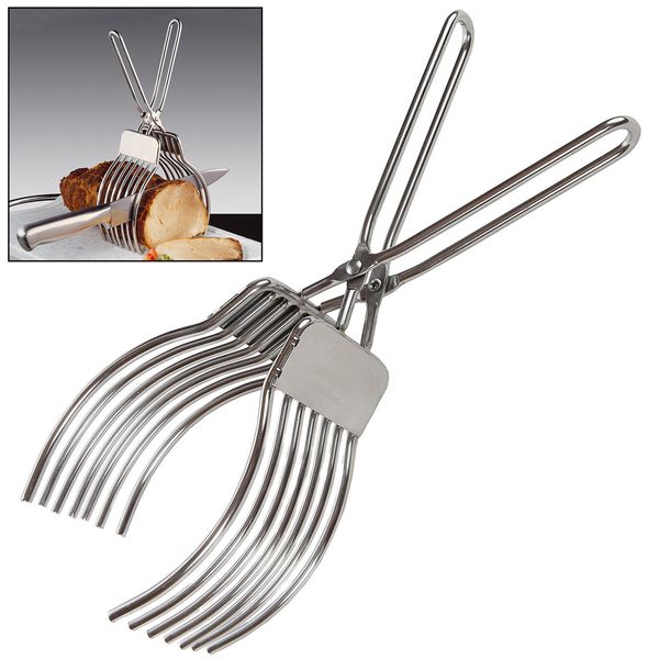 Utensili da cucina Acciaio inossidabile Roast Beef Pinza da taglio Carne Pane Affettare Tong Cipolla Porta pomodoro per verdura Frutta Kitche 230726