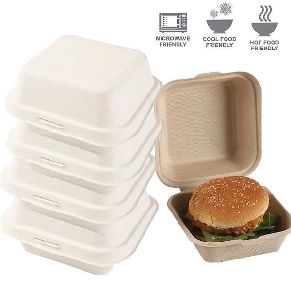 Tek kullanımlık kaplar 10 20pcs Bento Gıda Pişirme Tatlı Kek Kasesi Ambalaj Burger Snack Kutuları Mikrodalgada Eve Bulunma Kutusu 230725