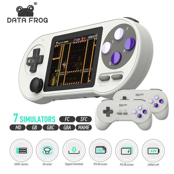 Портативные игровые игроки Data Frog SF2000 Portable Handheld Console 3-дюймовая ретро-консоли IPS встроенные в 6000 игр ретро-видеоигры для детей 230726
