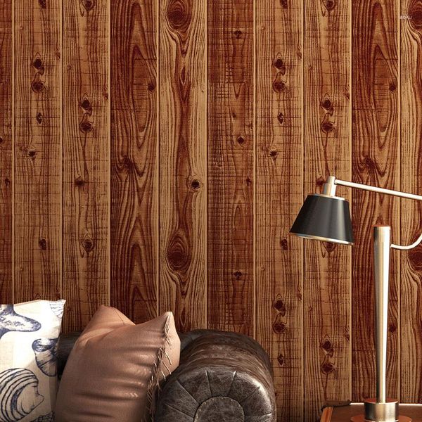 Papéis de parede 3D listras de madeira imitação chinesa grão papel de parede log cor retrô prancha teto sótão decoração para casa adesivo de parede de pvc