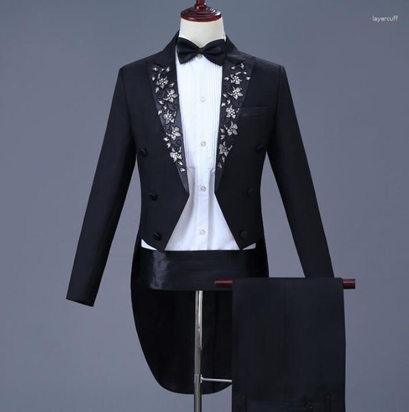 Abiti da uomo 2023 Arrivo Slim Men Tuxedo Suit Set con pantaloni Mens Applique Performance per pianoforte Abito formale Sposo Pantalone