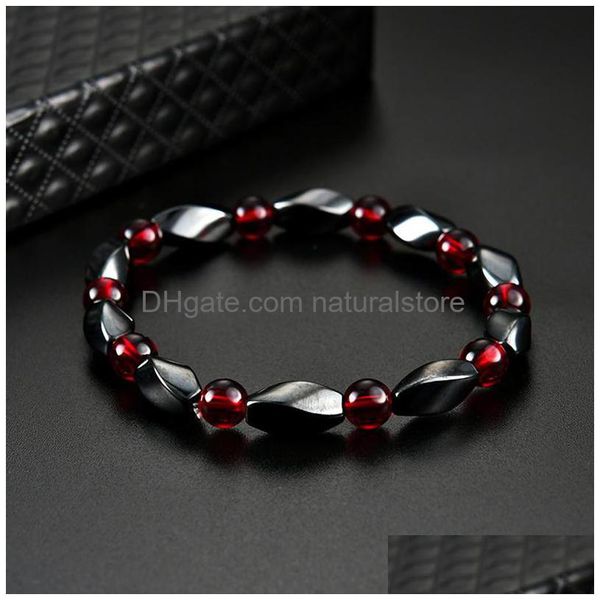 Pulseira de hematita magnética de saúde frisada com fios torcidos pulseira de punho para mulheres, homens, joias de moda saudável 162547 Drop Dh5Ej