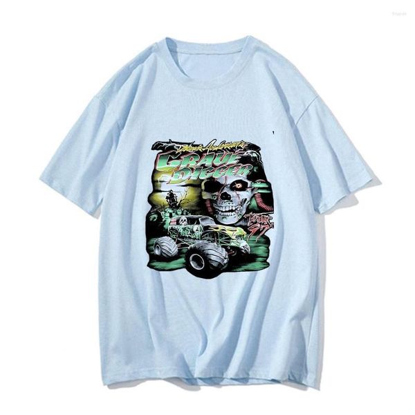 Camisetas masculinas Grave Digger manga curta com estampa de desenho animado Veículo Tops Meninos 2D O-neck Blusa High Streeet Cool Car Men Casual