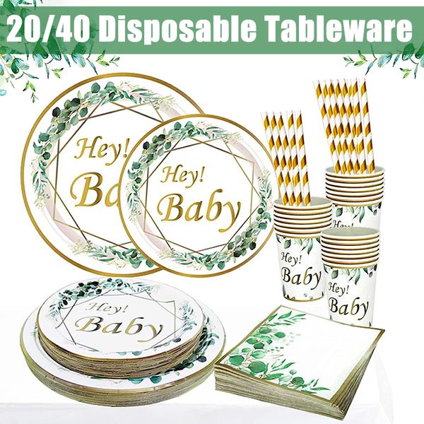 Altri articoli per feste per eventi 20/40 porzioni Stoviglie usa e getta Baby Shower Articoli per feste Foglie della giungla Tovagliolo Piatto Gender Reveal Tea Party Boy Girl Decor 230725