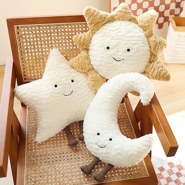 Peluche Cuscini Cuscini Adorabile Sorriso Viso Luna Stella Sole Peluche Ripieno Simpatico Cartone Animato Meteo Peluche per Bambini Arredamento Camera da Letto Cuscino Divano Cuscino Tiro 230725