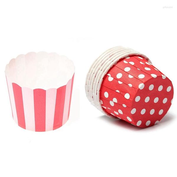 Stampi da forno 150 pezzi Involucri per cupcake Carta per torte Pirottini Fodera per muffin Cucina 50 strisce rosse 100 punti