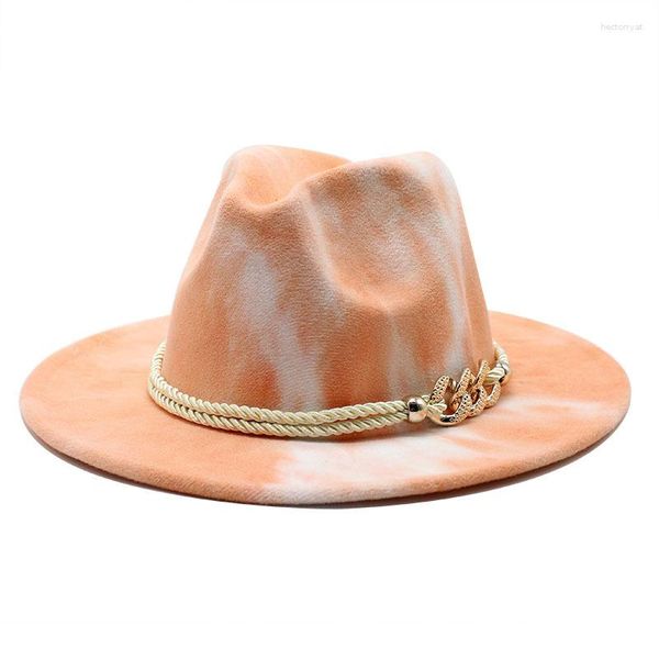 Berets Orange Lila Hut Frauen Männer Fedora Hüte Gürtel Band Band Solide Klassische Formale Tie-gefärbt Sombreros De Mujer breite Krempe